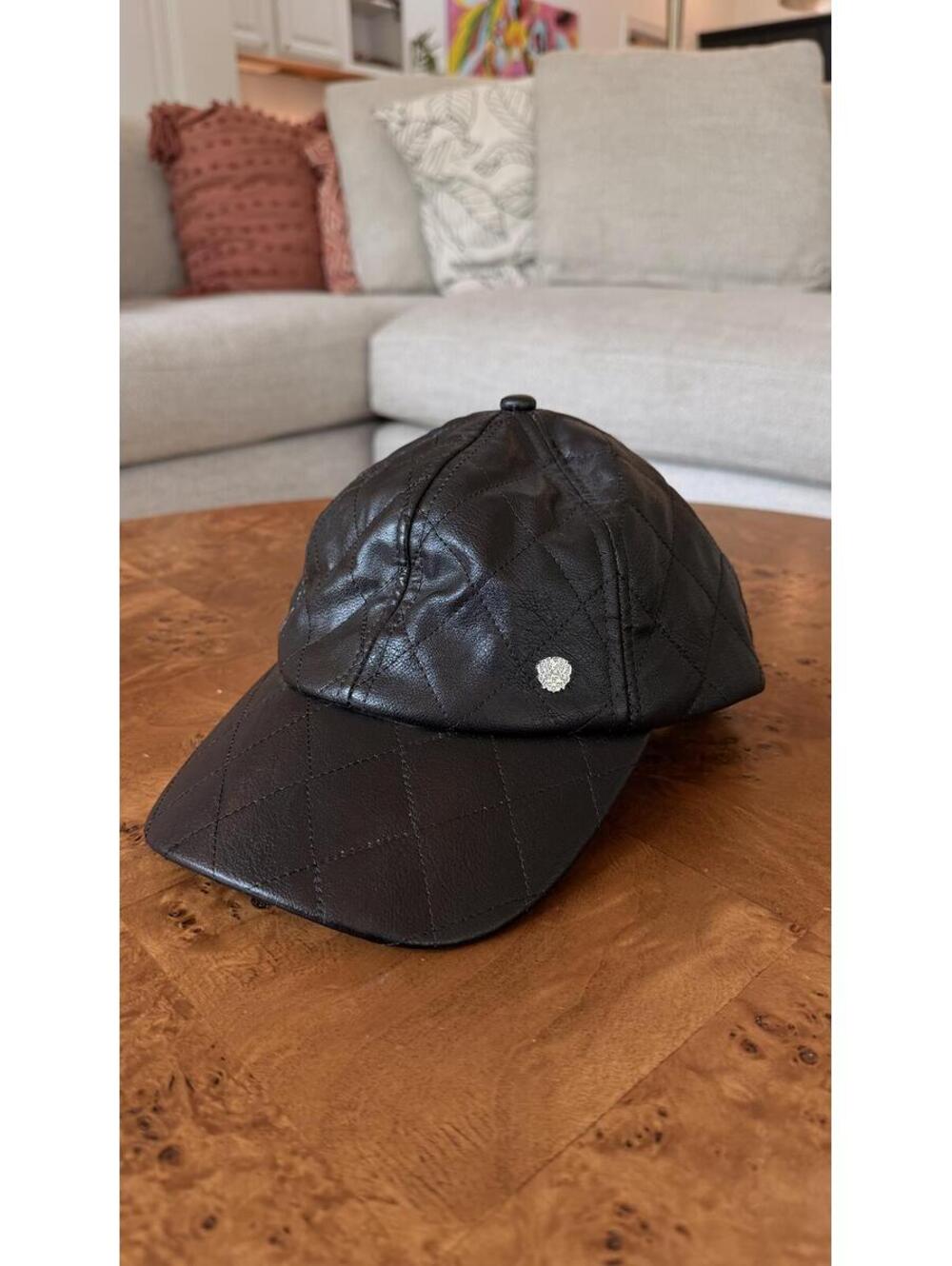 Vince Camuto Black Quilted Leather Baseball Cap